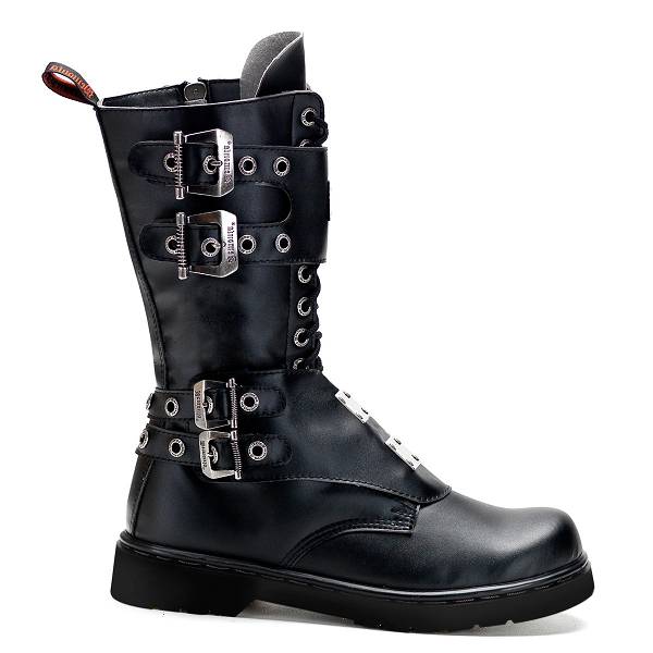 Demonia Women's Defiant-302 Mid Calf Combat Boots - Black Vegan Leather D9184-60US Clearance